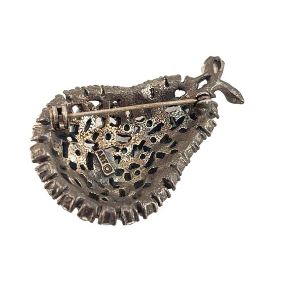 Vintage Signed ART Pear Fruit AB Aurora Borealis Blue Rhinestone Brooch - Picture 5 of 7